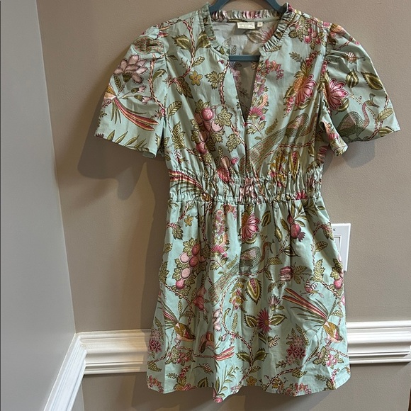Spartina 449 Seafoam Sugar Mill Peacock Floral Olivia Poplin Dress Size Small - Picture 1 of 11